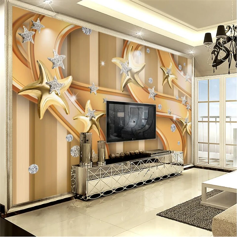 

wellyu Creative 3D 3D Golden Star Diamond Jewelry Background Wall Customized Large Wallpaper Eco Silk Wallpaper