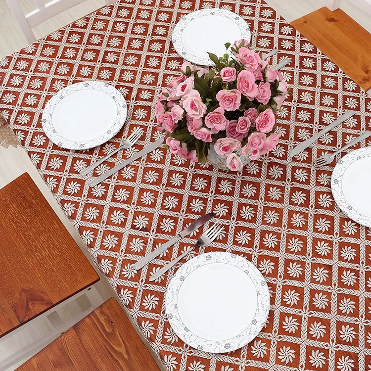 Countryside Tablecloth Transparent Glass Yarn Water Soluble Lace Hem European Style Cover Washable Table Cloth for Tea Table