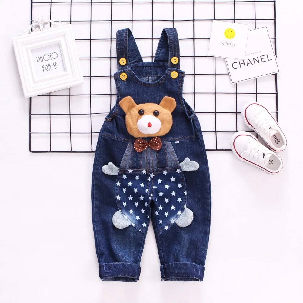 

1-3T Spring Autumn Baby Overalls Boys Denim Pants Cute Bear Trousers Kids Rompers Toddler Jumpsuit Bebe Clothing Infant Clothes