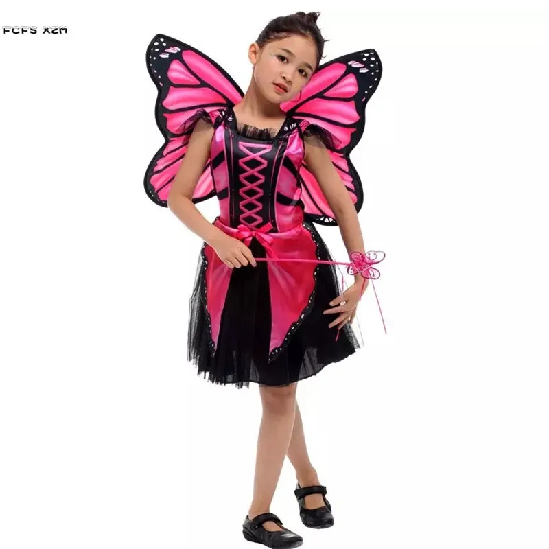 Kids Children Halloween Butterfly Insect Costumes for Girls Fairy Anime Cosplay Carnival Purim Stage Show Role Play Party Dress