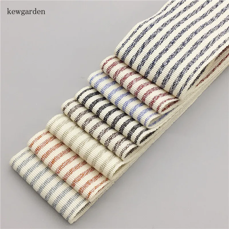 Kewgarden Stripe Cotton Ribbons 10mm 38mm DIY Bow Hair Accessories Handmade Tape Garment 10 Yards