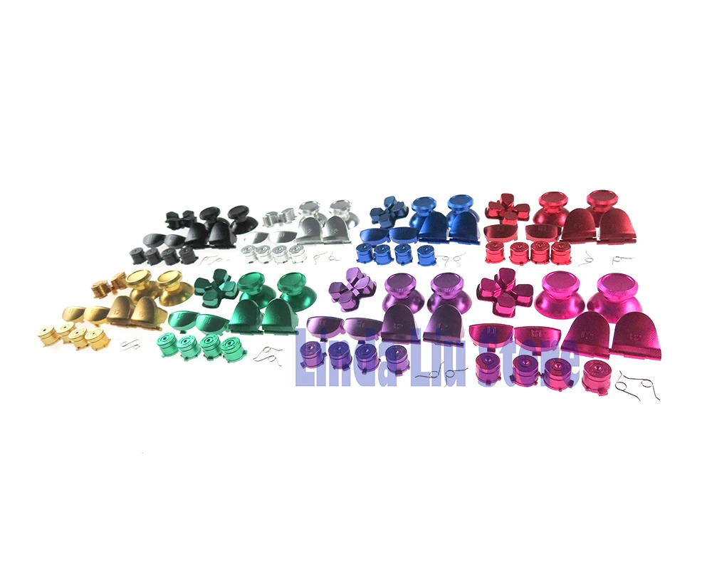 1Set Tombol Aluminium Logam L1 R1 L2 R2 Dpad Tombol Peluru Tutup Thumbstick dengan Pegas untuk Pengendali PS4 JDM001 JDS011