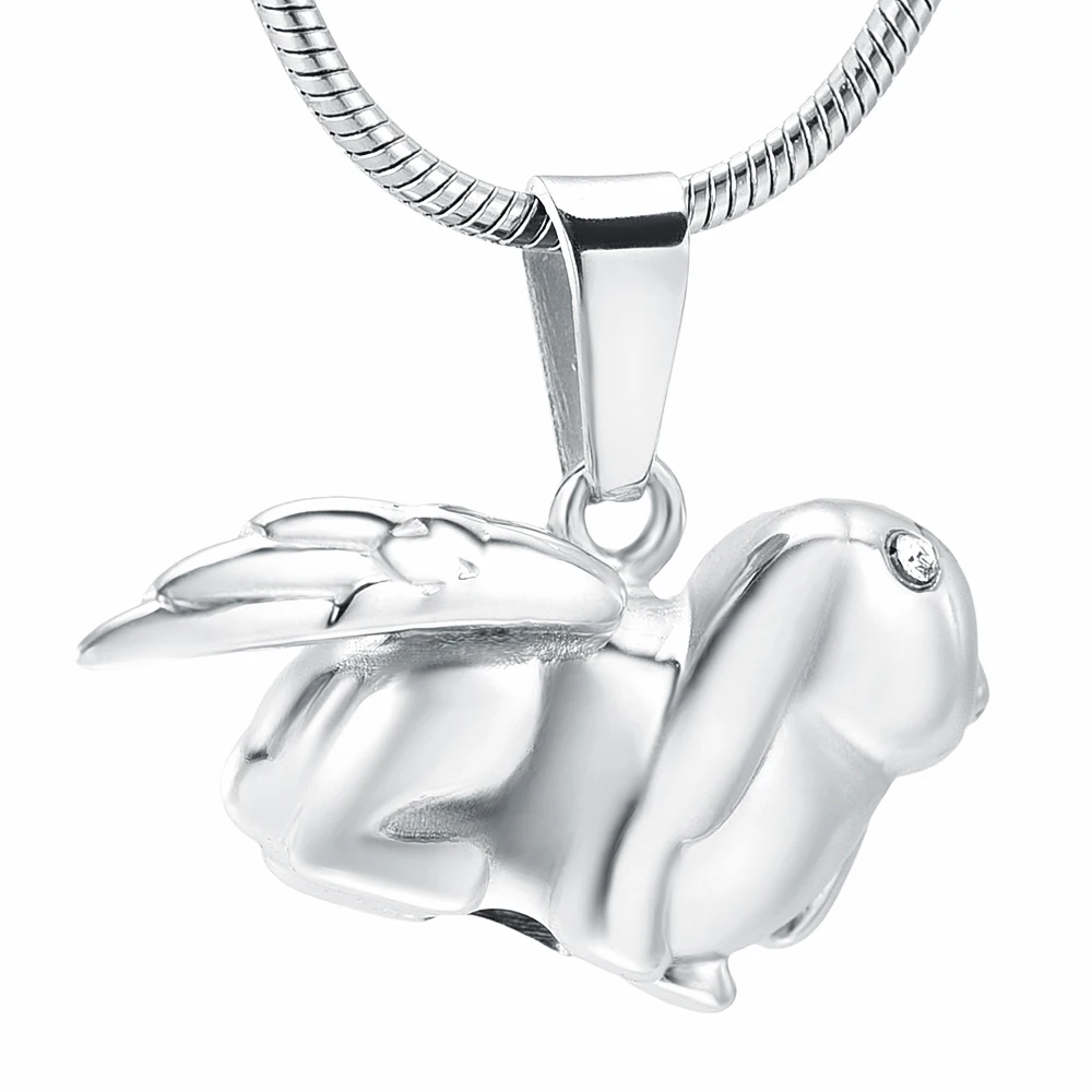 K10075 Cute Rabbit with Angel Wing Cremation Jewelry for Ashes Pendant Holder Urns for Pet/Human Memorial Men Women Necklace