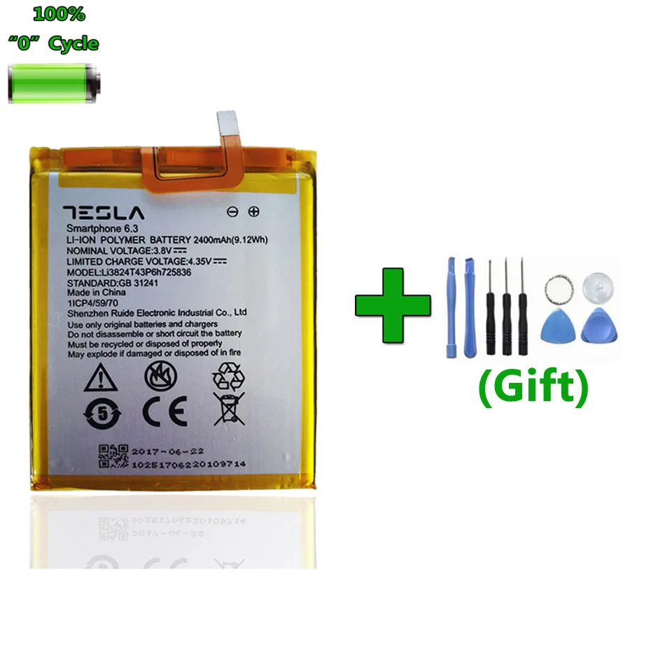 

Original 2400mAh Li-Polymer Battery For Tesla Smartphone 6.3 Dual SIM LTE Bateria Smart Phone + Tools Gift