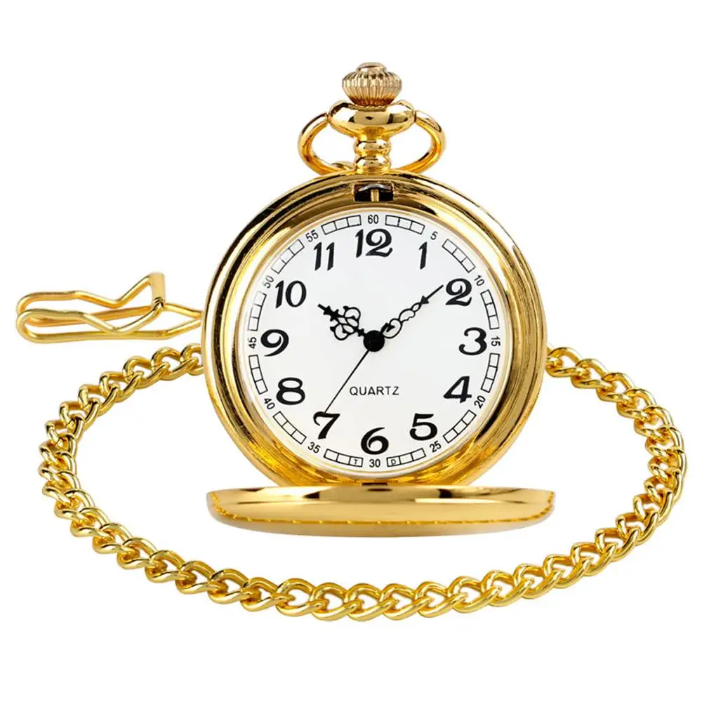 Black/Gold/Rose Golden/Silver Color Smooth Quartz Pocket Watches Men Women Fashion Thick Chain Retro Necklace Fob Watch for Gift