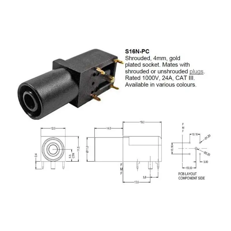 2pcs Right Angle Safety 4mm PCB Socket Banana Plug Jack Socket BS7350