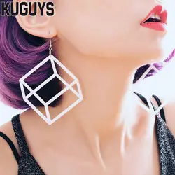 KUGUYS Square Cube Drop Dangle Earrings for Women Geometric White Pink Green Black Acrylic Hyperbole Neon Trendy Jewelry