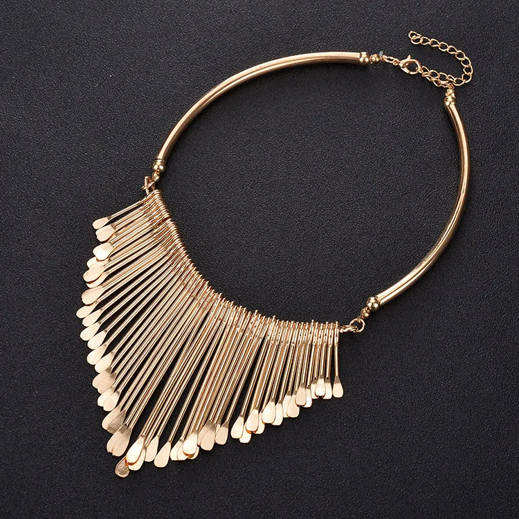 Fashion Collier Stylish Pretty Femme Silver color Tassels Bohemian Pendant Colar Statement Necklaces and Earrings set Jewelry