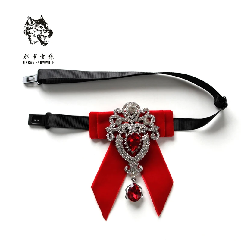 

New Free Shipping fashion Men's male wedding Luxury diamond collar Korean wine red and black women groom Headdress tie stage