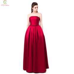 Vestido Customized Formatura Bridal Strapless Sleeveless Wine Red Danni Slim Long Prom Dress Custom Party Formal Evening Gown