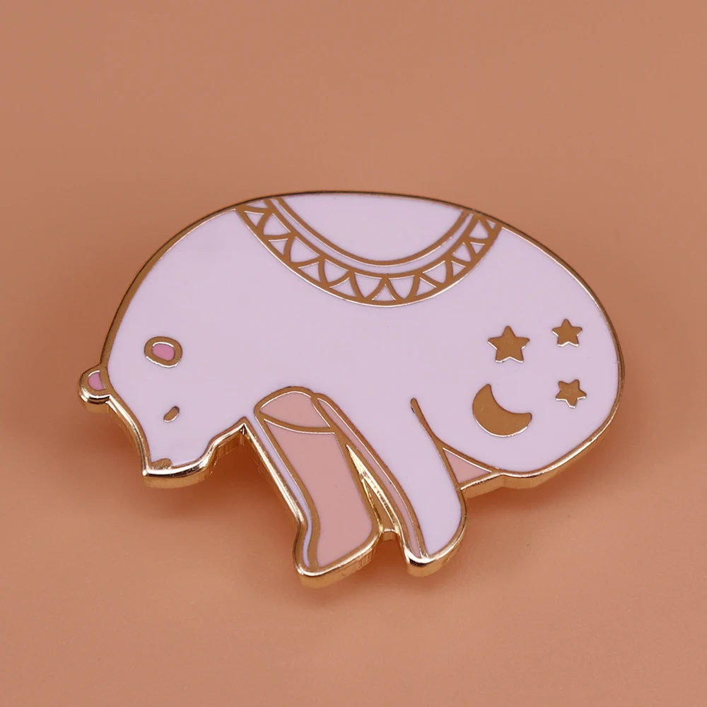 Starry night bear enamel pin arctic animal brooch moon stars badge cute pins art jewelry polar bear gift