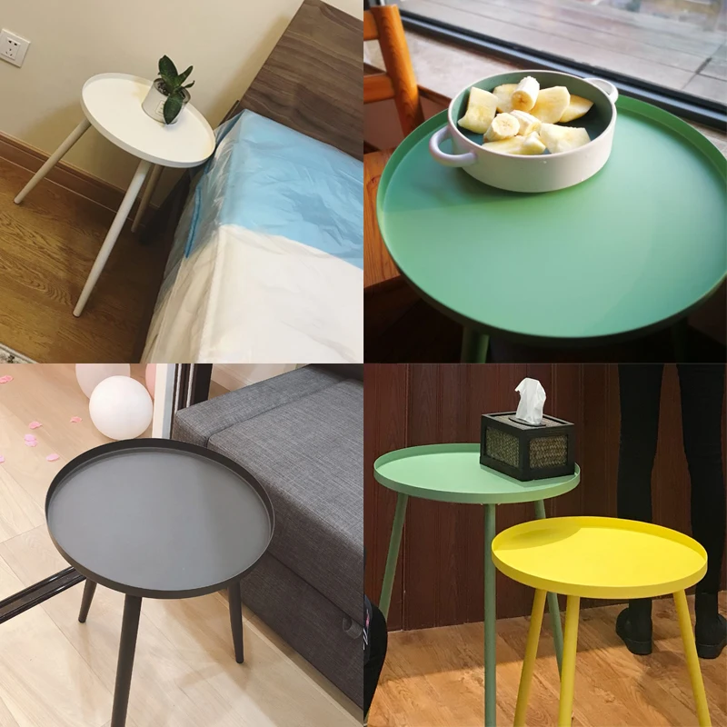 

Nordic wrought iron small coffee table modern minimalist corner living room side table several balcony tray table bed round tabl