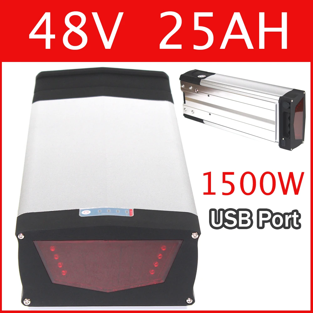 

48V 750W 1000W 1500W Electric Bicycle Battery 48V 25Ah NCR18650PF cells Lithium Battery with USB 2.0 Port 48v 8fun battery