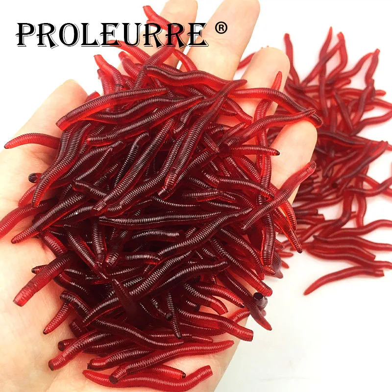 100Pcs Lifelike Red Colors Earthworm Soft Bait 4cm Shrimp Flavor Additive Silicone Worm Artificial Fishing Lure Bass Carp Tackle