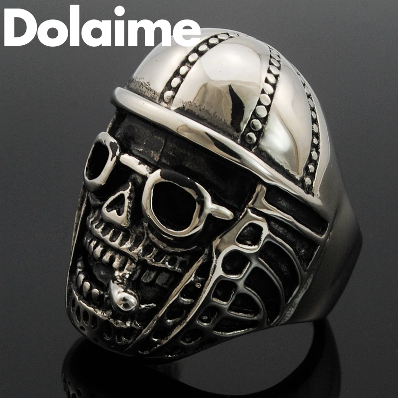 Dolaime Locomotive style skull ring #7-13 stainless steel gothic hiphop smoking bespectacled soldier rings for men