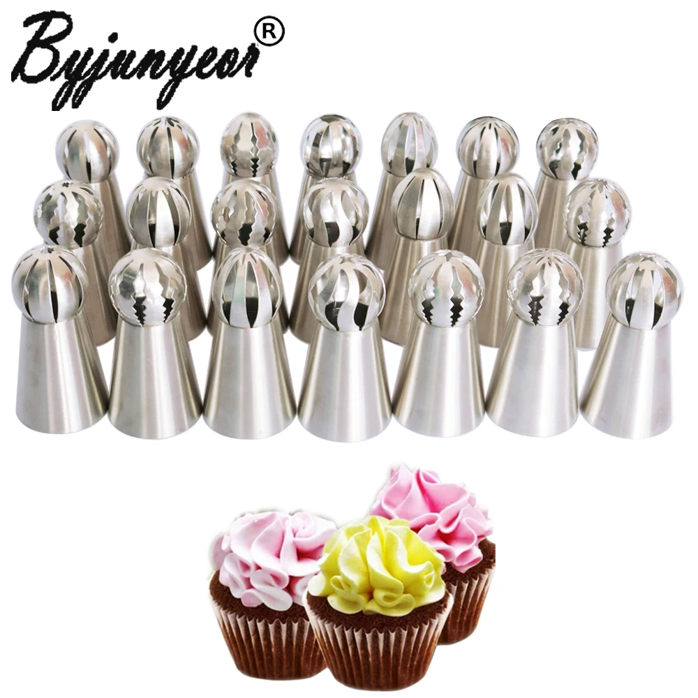 21PCS/SET Spherical Ball Stainless Steel Icing Piping Globular Nozzle Pastry Tips Cream Fondant Cupcake Baking Tip Tool CS084