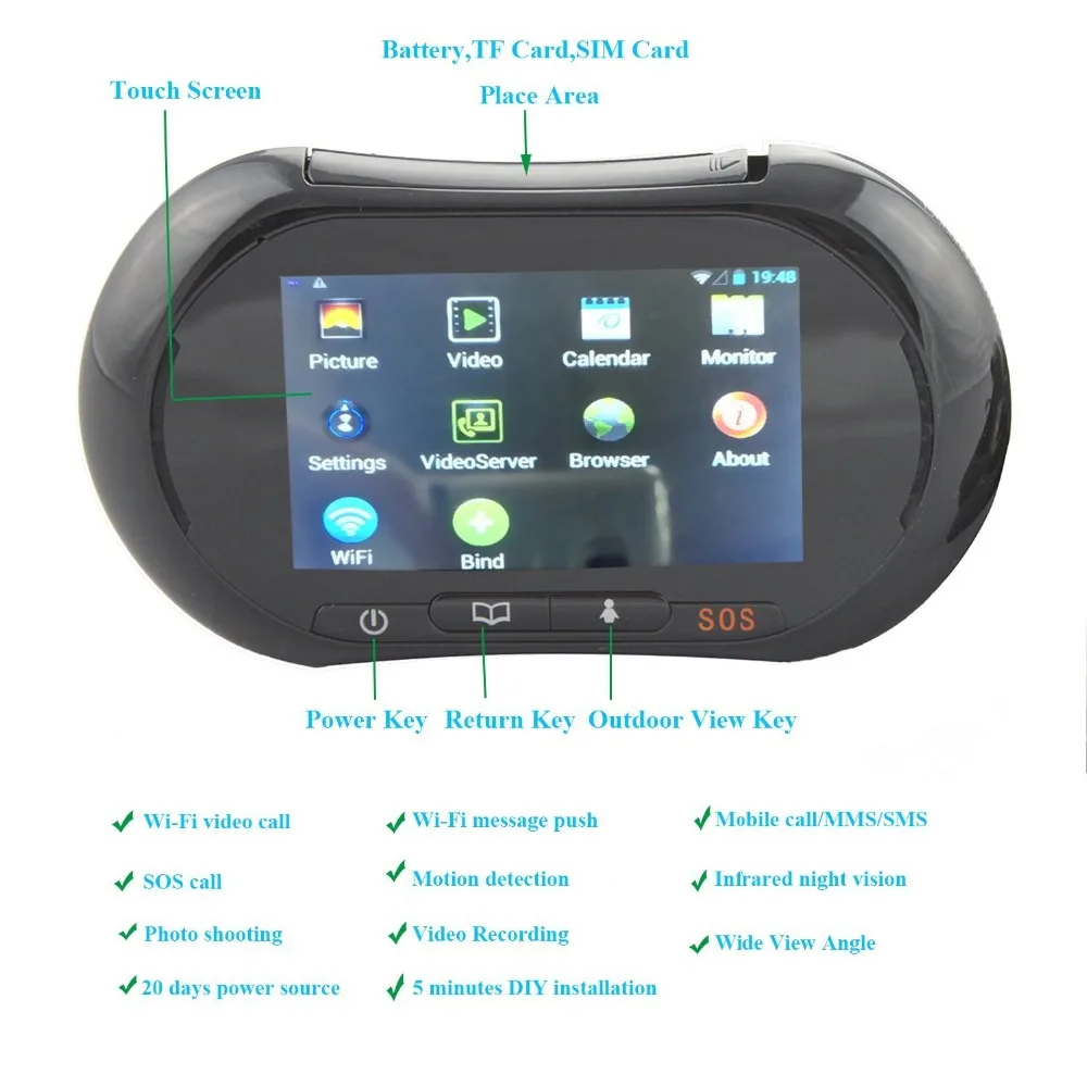 WiFi Digital Peephole Door Viewer - Willful 3.7