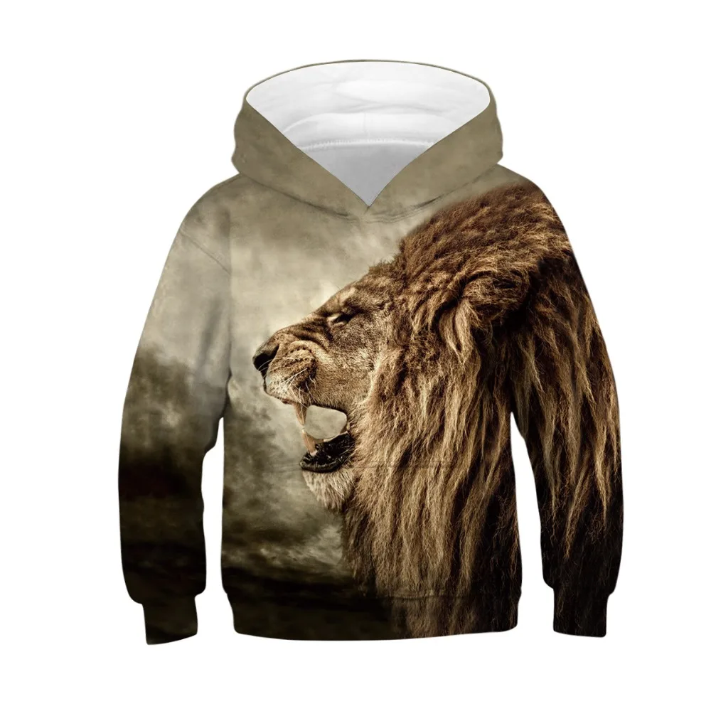 Children's Sports Hoodies Lion Wolf Print Kids Sweatshirts Junior Child Autumn Coats Clothes Tops 4-13y Boy/Girl Hooded Sweaters