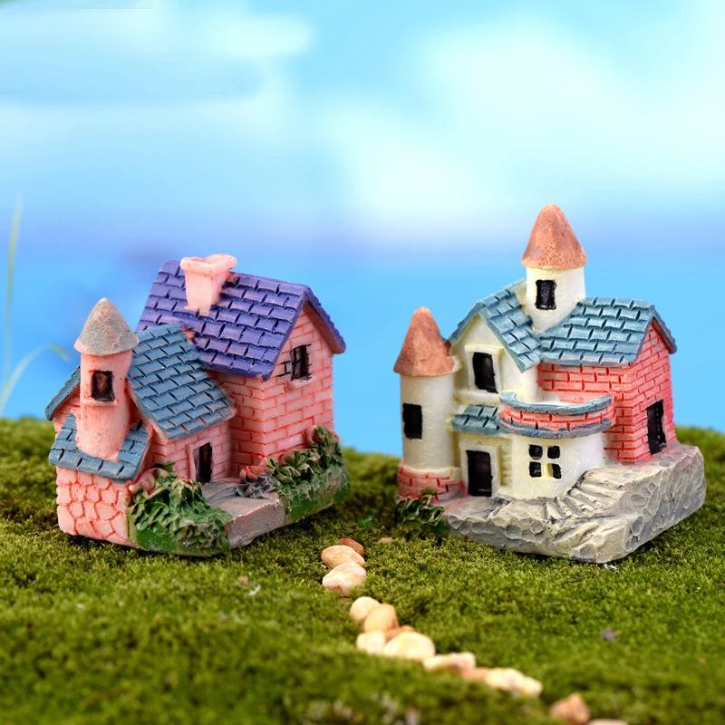 1PC Artificial Mini Miniature Resin House Craft Ornament Home Decoration Small House Model DIY Cute Mini Resin House Miniature