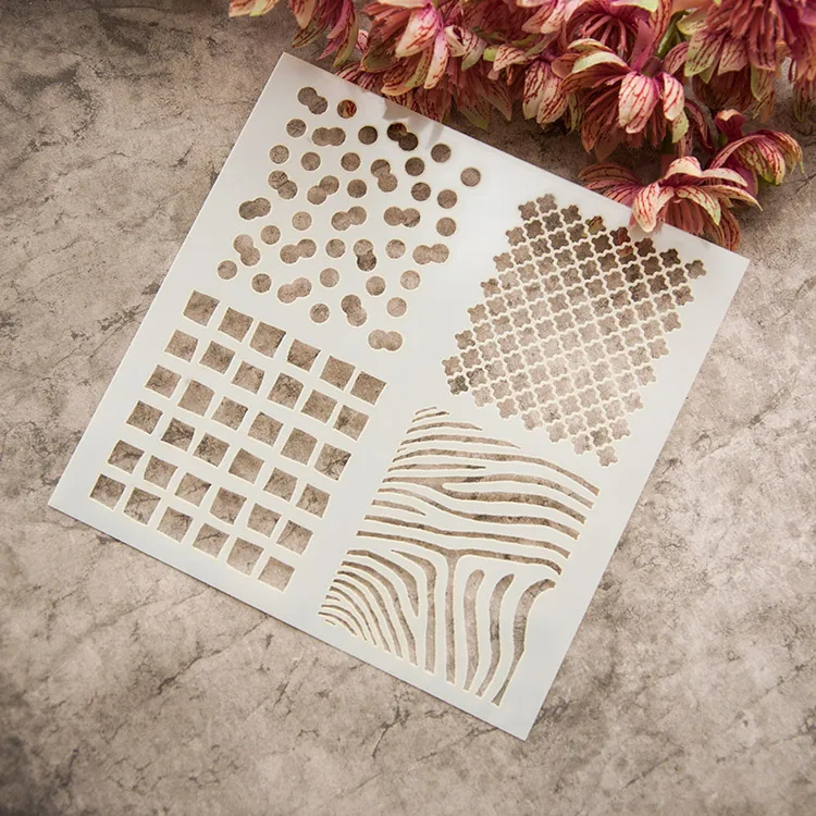 

fourpatterns plastic painting drawing color spray layering stencil painting brush drawing on wall fabric drawing set