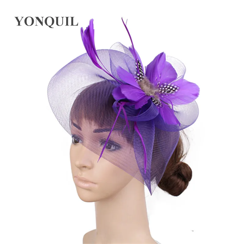 

Marron Feather Flower Fascinator Hat With Headband Bride Mesh Wedding Headwear Weddings Evening Races Hair Accessories SYF447