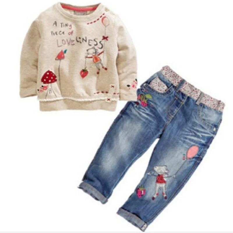 

Girls Clothes Sets Children Sweatshirt + Pants Suit Baby Girl Outfits Kid Clothing Floral T-Shirts Jeans 90-130 Fashion Trouser