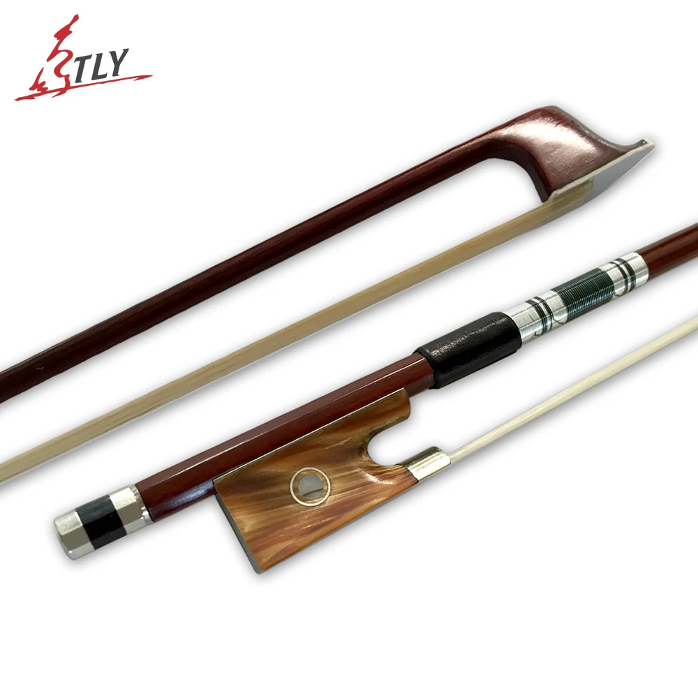 TONGLING 4/4 Violin Bow Ox Horn Frog w/ Colored Shell Horsehair Brazilwood Fiddle Bow Violin Parts