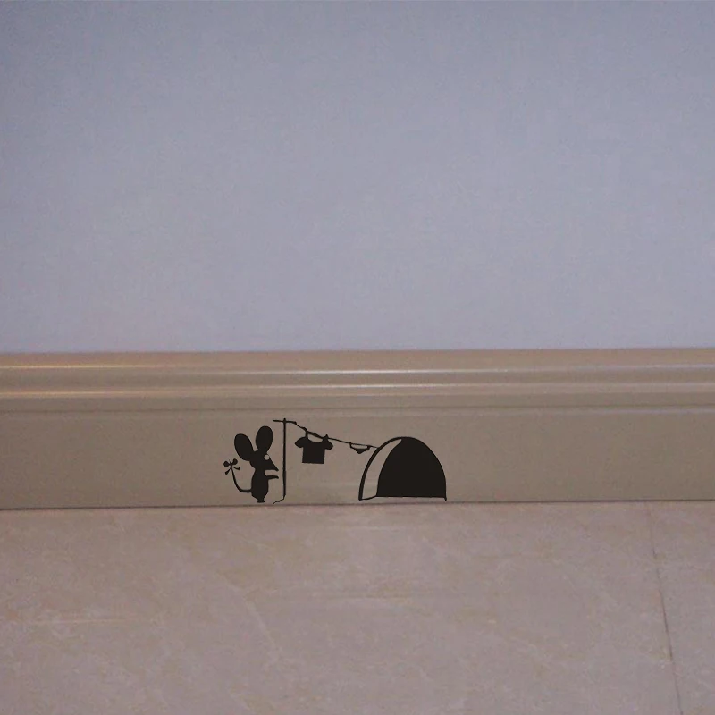 JJRUI Hot Sale Cute Mouse Hole Wall Art Sticker Washing Vinyl MICE Home Skirting Board Funny PVC Home Kids Room Wall Stickers