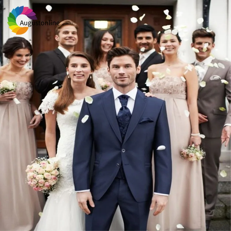 

Navy Blue Wedding Men Suits Groom Tuxeods 2 Pieces (Jacket+Pants) Slim Fit Bridegroom Suits Blazer Prom Business