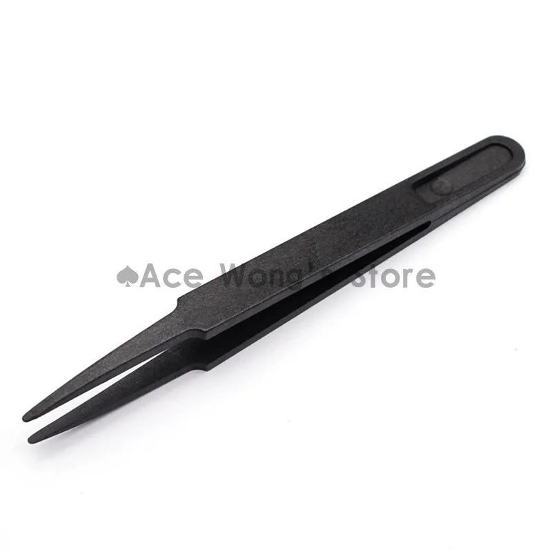 Portable Black Straight Bend Anti-static Plastic Tweezer Heat Resistant Repair Tool 93303