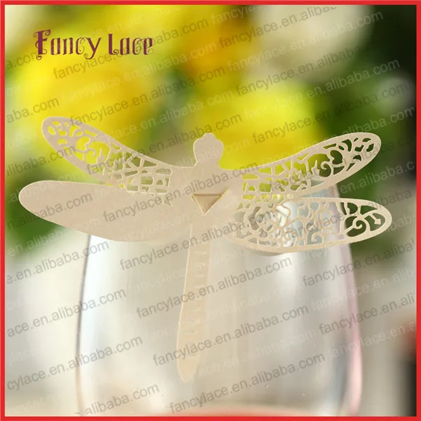 60PCS New Arrival Die Cut Party Decorations Place Card,Elegent Place name Card Dragonfly Shape Paper Party Decor for Wine Glass