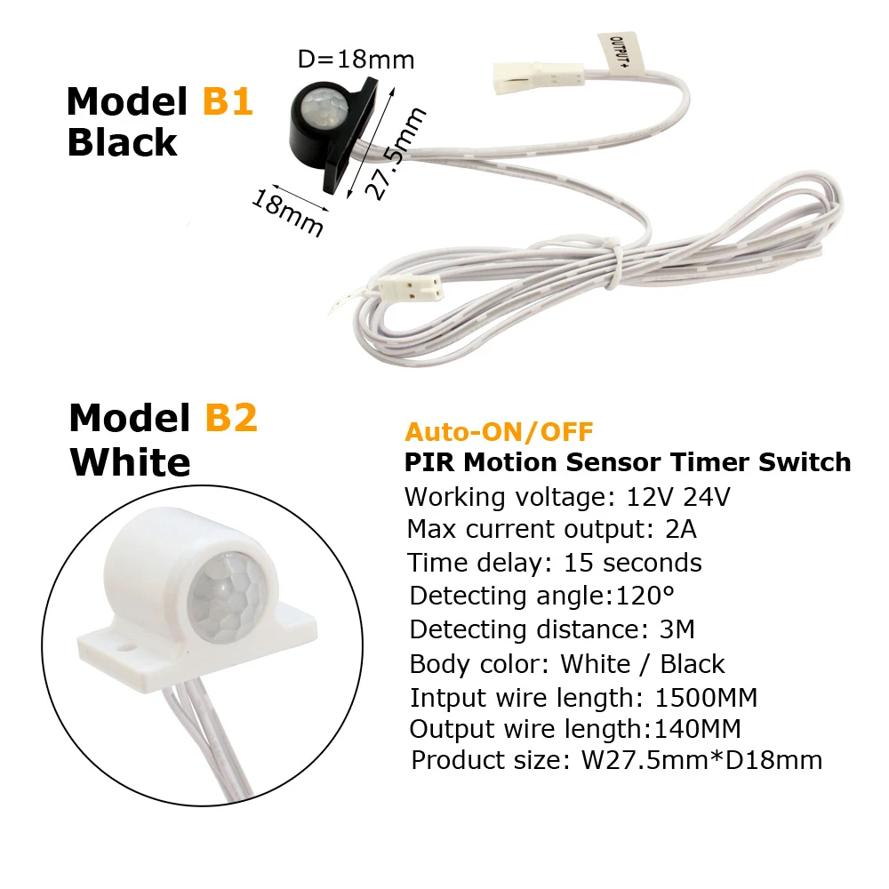 Interruptor con Sensor de movimiento, dispositivo con luz infrarroja PIR, encendido y apagado automático, 12V y 24V