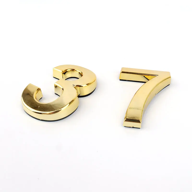 1pc Number Plate 0,1,2,3,4,5,6,7,8,9 Modern Gold Self Adhesive Door House Number Apartment Hotel Office Car DIY Decor Plaques