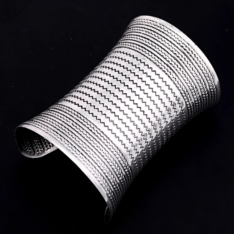 Dayoff Bohemia Ethnic Vintage Wide Open Cuff Hand Bracelet Bangles For Womens Jewelry Carved Wave Huge Bracelets B193