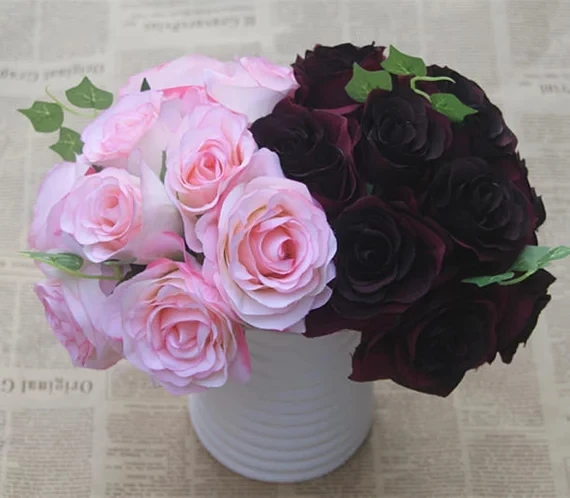 Burgundy Flower Bouquet Silk Rose Flower Dark Red Bouquet Burgundy Brides Bridesmaids Bouquet Artificial Flower Bouquets Silk Ro