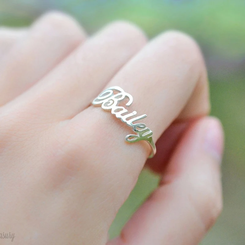 DODOAI Free Size Custom Ring,Personalized Name Ring With Heart,Custom Nameplate Ring For Couple ,Stainless Steel Rings For Women