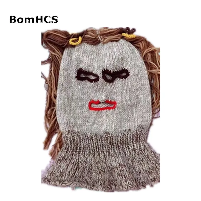 BomHCS Very Funny Pigtail Mask 100% Handmade Knitted Braid Wig Beanie Hat Party Halloween Gift