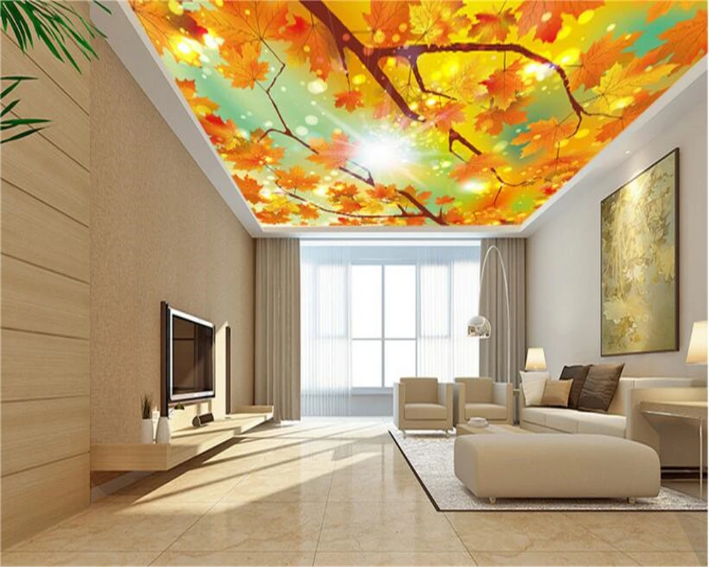 beibehang Dreams beautiful wallpaper vector glare red leaves zenith murals ceiling decoration papel de parede 3d wallpaper