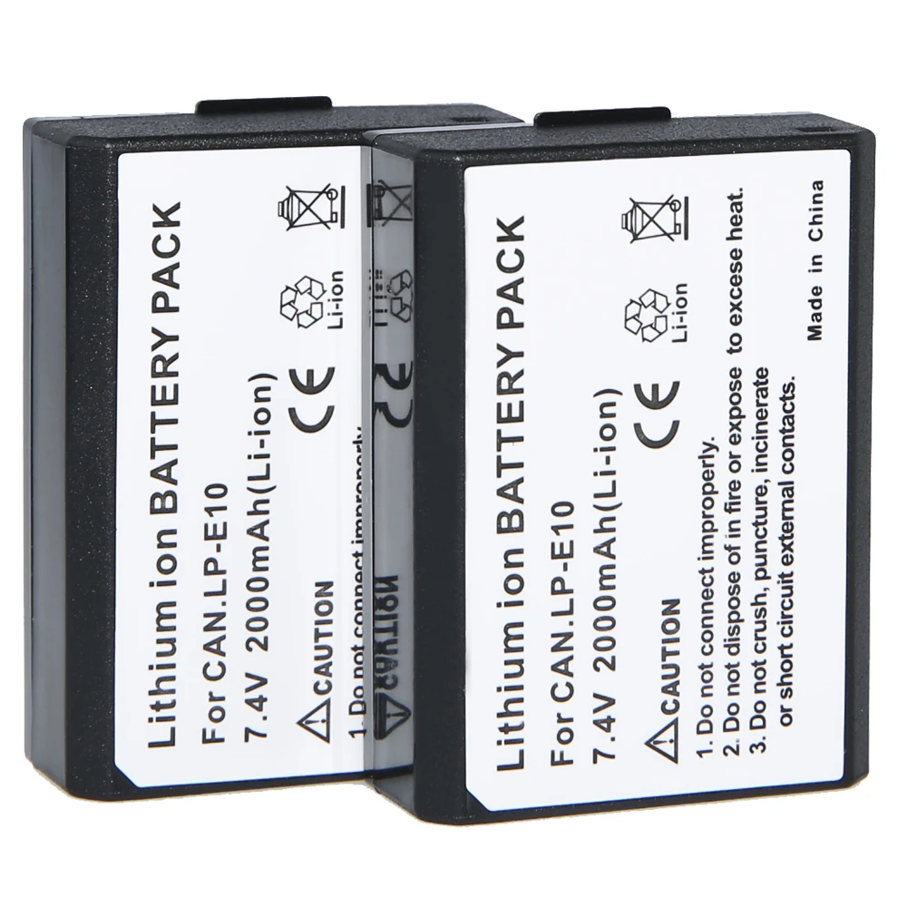 AOPULY 2Pcs Bateria 2000mAh LP-E10 LP E10 Batterie Digital Camera li-ion Battery For Canon 1100D Rebel T3 Kiss X50 LPE10 7.4V z1