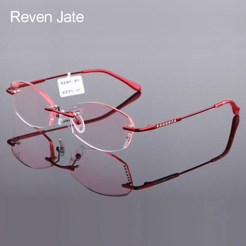 Reven Jate 031 Pure Titanium Rimless Diamond Cutting Glasses Frame Optical Prescription Eyeglasses Women Eyewear Fashion