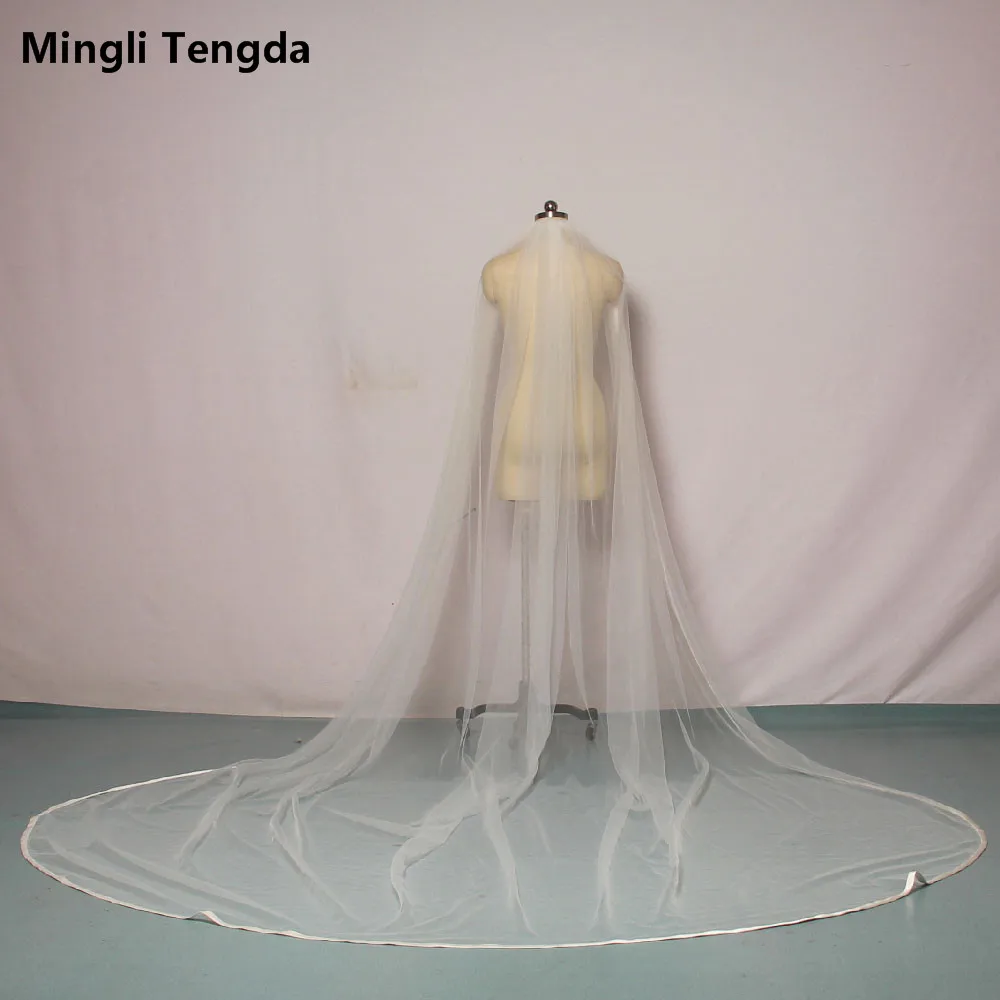 Mingli Tengda Ivory/White Bridal Veil Satin Edge One Layer 3 M Long 3 M Wide Wedding Veil Elegant Lady Cathedral Veil Metal Comb