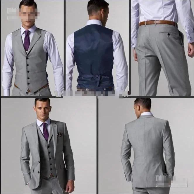 

Best selling Two buttons Light gray Notch Lapel Groom Tuxedos Best Man Suits Groomsmen Men Wedding Suits (Jacket+Pants+Vestweddi