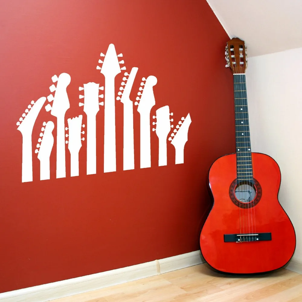 ROW OF GUITAR NECKS WALL ART STICKER MUSIC DECAL ROCK SILHOUETTE GUITAR HEADS HOME DECORATION ART DECAL 3 Sizes