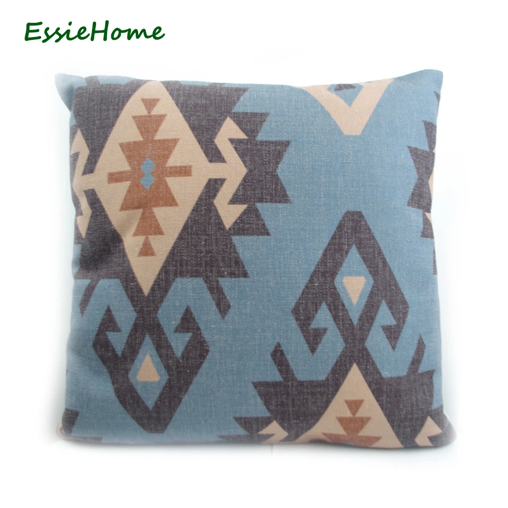 ESSIE HOME High-End Digital Print  Blue Turkish Ethnic Kilim Diamond  Pattern Pillow Case Cushion Cover For Sofa Home Decoration