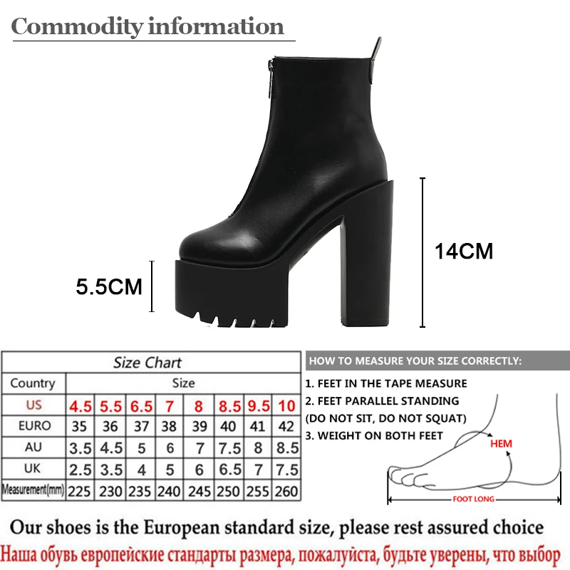 Gdgydh Fashion Autumn Women Ankle Boots Leather Black Female High Heels Shoes Ultra High Platform Heels Round Toe Lady Shoe