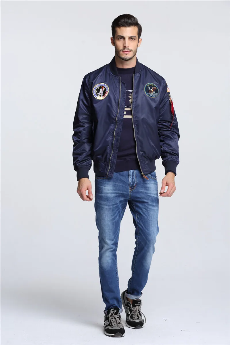 Chaqueta de bombardero Apollo Thin 100th SPACE SHUTTLE MISSION MA1, Hiphop US Air Force Pilot Flight, chaqueta universitaria coreana para hombres,