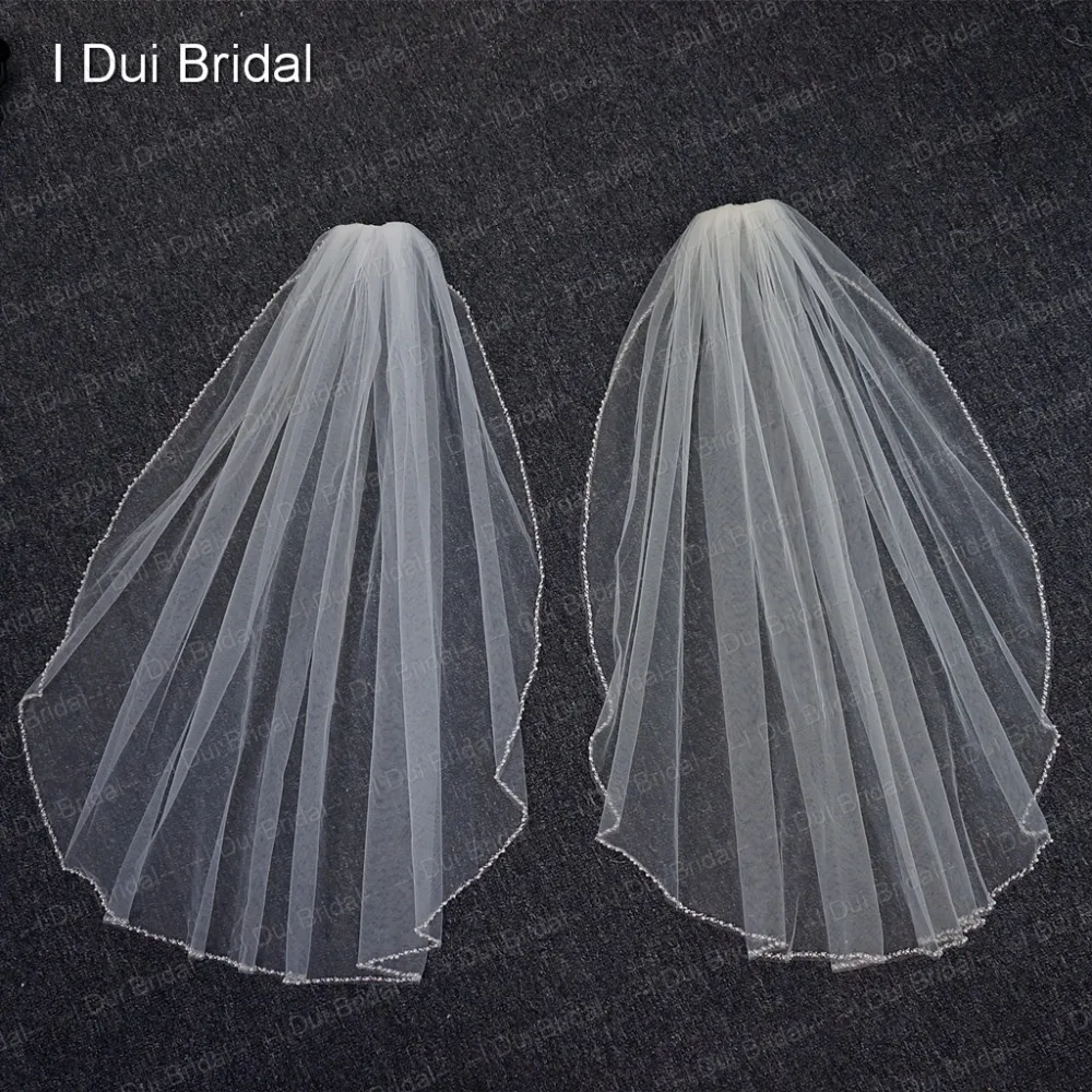 Da sposa Velo Da Sposa con la Perla In Rilievo Uno Strato Accessorio Dei Capelli Con Il Pettine Bianco Avorio Tulle