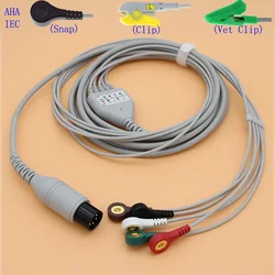 Câble et fil de plomb d'électrode monobloc, ECG, EKG, 5 fils, BCI, Datascope, Invino, Mindray, Sapcelabs, Edan, Goldway, GE, CSI, 6 pièces