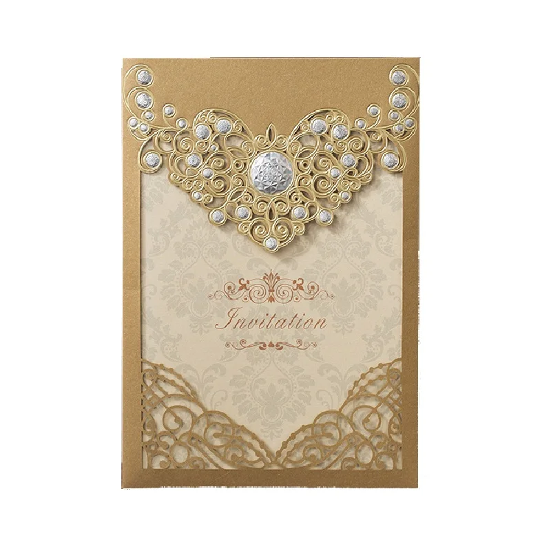 

Pearl Deck Gold Laser Cutting Chinese Gold invitation card for Wedding invitation card customizable business invitaiton card