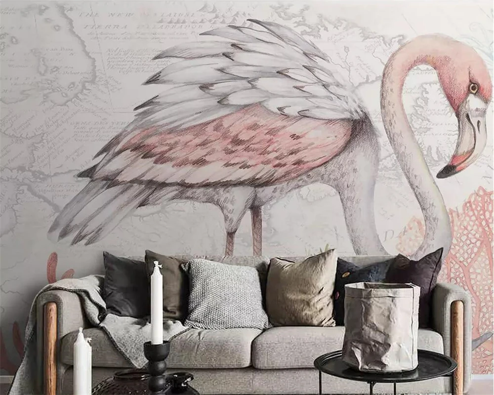 

Beibehang Custom wallpaper European creative flamingo TV background wall mural living room bedroom background mural 3d wallpaper